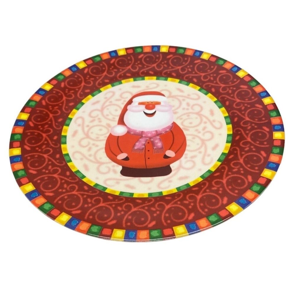 Christmas plate tray plastic Santa scarf hat red green 11" READ